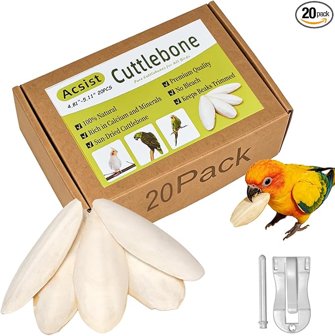 4.8"-5.1" Cuttlebone for Birds,Parakeets Cuddle Bone Beak Trimming,Premium Calcium Natural Cuttlefish Bone for Parrot,Cockatiel,Budgie,Tortoise, Snails,Reptiles,20 Pcs