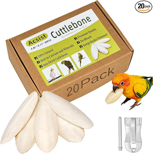 4.8"-5.1" Cuttlebone for Birds,Parakeets Cuddle Bone Beak Trimming,Premium Calcium Natural Cuttlefish Bone for Parrot,Cockatiel,Budgie,Tortoise, Snails,Reptiles,20 Pcs
