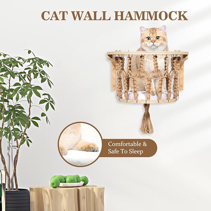 TAKEKIT Cat Wall Shelves and Perches, Wall Mounted Cat Furniture with Hammock, Bridge, Tree, Steps and Scratching Posts, Wooden Climbing System for Indoor Large Cats and Kittens