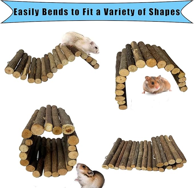 Hamiledyi 4PCS Hamster Bridge Wooden Bridge Toy Rat Ladder Natural Wooden Hideout Tunnel Ladder Hamster Cage Accessories Chew Toys for Guinea Pig Rat Chinchilla Reptile