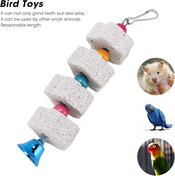 Parrots Chewing Supply, Bird Beak Grinding Stone Bell Teeth Grind Beaks Trimmed Pet Cage Accessories Wooden Blocks Craft Part Mini Chip Charms DIY Playing Shredding Chips Small Chew Foraging