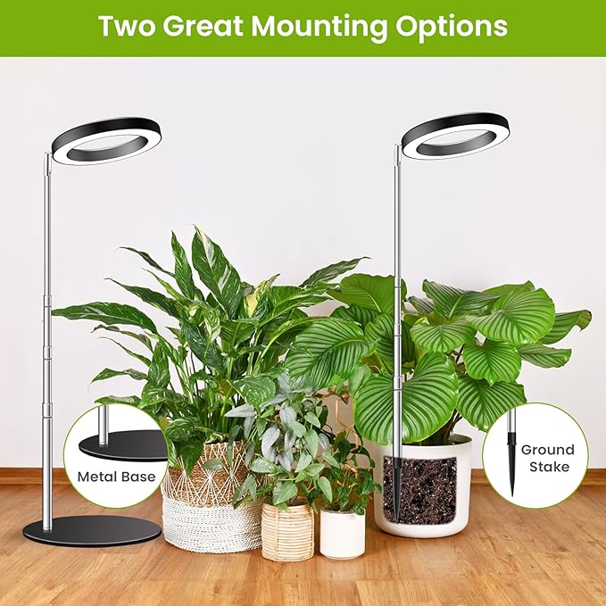 Kullsinss Grow Lights for Indoor Plants, 80 LEDs Full Spectrum Plant Grow Light with 2 Mounting Options, 6/12/16H Timer, 3 Spectrum Modes, 37 in Height Adjustable Desk Growing Lamp (Black/2-Pack)