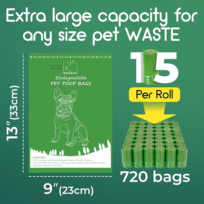 ATIFBOP Biodegradable Dog Poop Bags 720 Counts 48 Rolls, Leak Proof and Extra Thick Doggy Poop Bags (Unscented)