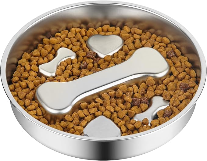 Novery Slow Feeder Dog Bowl - 2 Cups Stainless Steel Dog Slow Feeder Food Bowl, Metal Non-Slip Lick Plate,Puppy or Cat Food Holder,Pet Supplies,Puzzle Maze Dish for Medium Sized Breeds