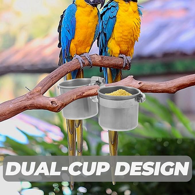 Bird Water Feeder Dishes Bird Bowl for Cage Coop Cups Parrot Food Hanging Pet Animal Stainless Steel Birdcage Bowls Feeding Perches Play Stand with Clamp 15x6. 5cm
