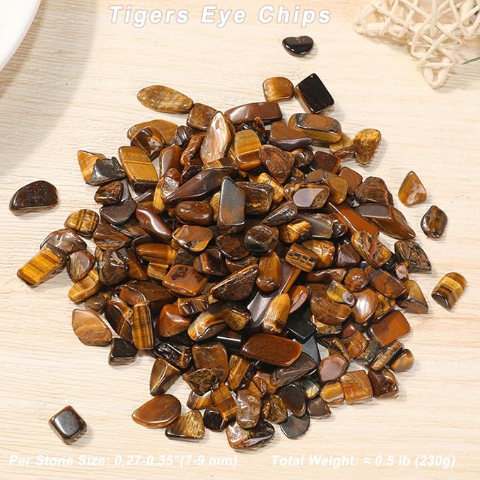 Erliway Tiger's Eye Crystal Chips Bulk for Vase Filler Craft, 0.5 lb 7-9 mm | Natural Crushed Crystal Stone for Spell Jar, Aquarium Gravel, Reiki Healing Meditation, Jewelry Making, Resin Art, Home Décor