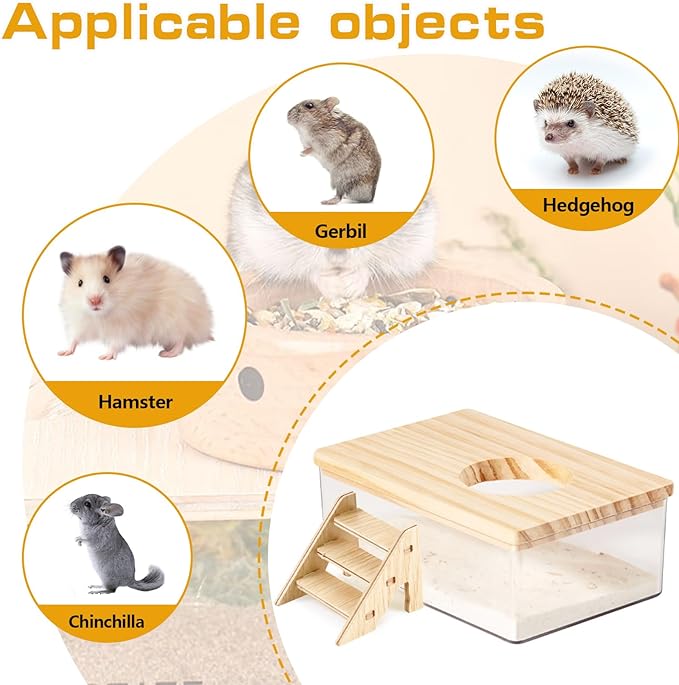 Hamster Sand Bath Box Container, Hamster Bath Sand Gerbil Sand Bath Hamster Dust Bath, Hamster Litter Box Chinchilla Dust Bath Hamster Accessories (Small Rectangle)