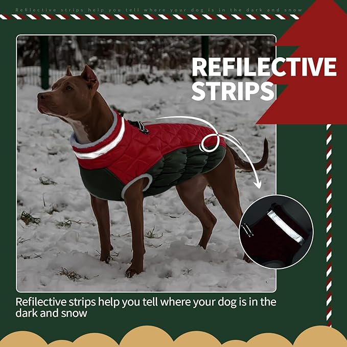 FUAMEY Dog Coat for Large Dogs,Waterproof Dog Winter Jacket with Harness Built in Puppy Cold Weather Coats Reflective Pet Vest with Zipper Warm Fleece Dogs Snowsuit Windproof XXXL