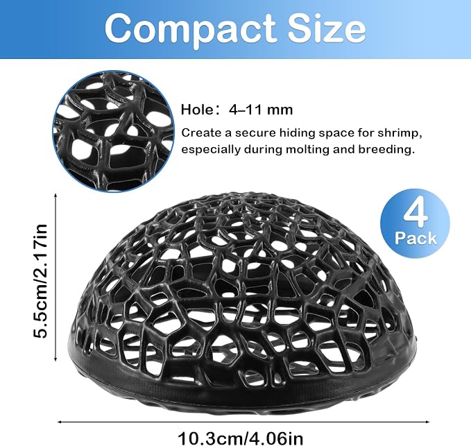 2 Pack Aquarium Shrimp Hide Cave, Porous Shrimp Hideout Shelter for Breeding & Molting, Detachable Tunnel Ornament for Fish Tank, Shrimp & Small Fish (Black - 4pcs)