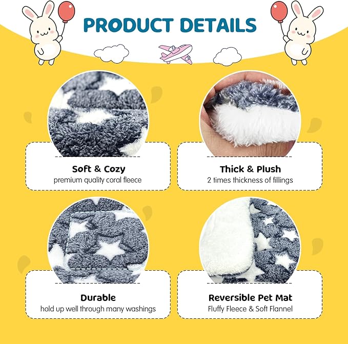 2 Pack Bunny Bed - 10 x 13 Inch Rabbit Pee Pads Bedding - Washable and Thickness Upgrade (Gray & Pink,M)
