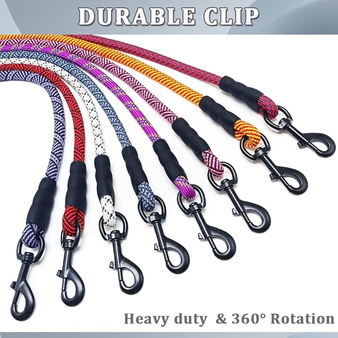 MayPaw Heavy Duty Rope Dog Leash, 6/8/10FT Nylon Pet Leash, Soft Padded Handle Thick Lead Leashes for Large Medium Dogs Walking Roaming (6ft * 1/2", Purple Black)