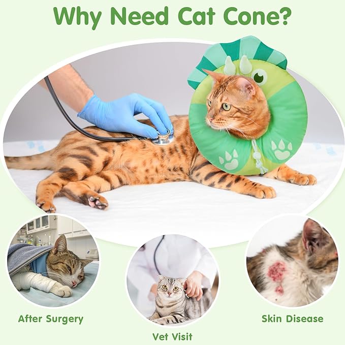 BEAUTYZOO Cat Cone, Adjustable Cat Cone Collar Soft, Cat Recovery E Collars After Surgery to Stop Licking, Protective Neck Cone Alternative Donut Collar Cute Pillow for Cats Kitten Small Dogs