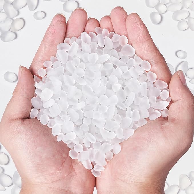 QEQEKAKA Sea Glass Stones for Crafts 1LB White Pebbles Gemstones Bulk | Small Glass Stones for Beaching Wedding DIY Decor Aquarium Turtle Tank Vase Filler (405g/14.28oz)