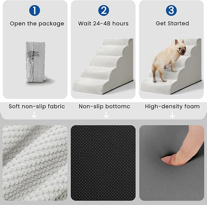 Airpanda 5 Step Dog Stairs for High Bed – Pet Steps for Small Dogs, Non-Slip Dog Ramp with Washable Cover, Pet Ladder for High Beds,Light Grey