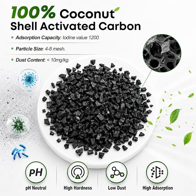 FZONE Activated Charcoal, Premium Natural Coconut Shell Activated Carbon for Freshwater and Saltwater, Aquarium Filter Media, Activated Charcoal Bulk (2.8lb with Fine Mesh Bag)
