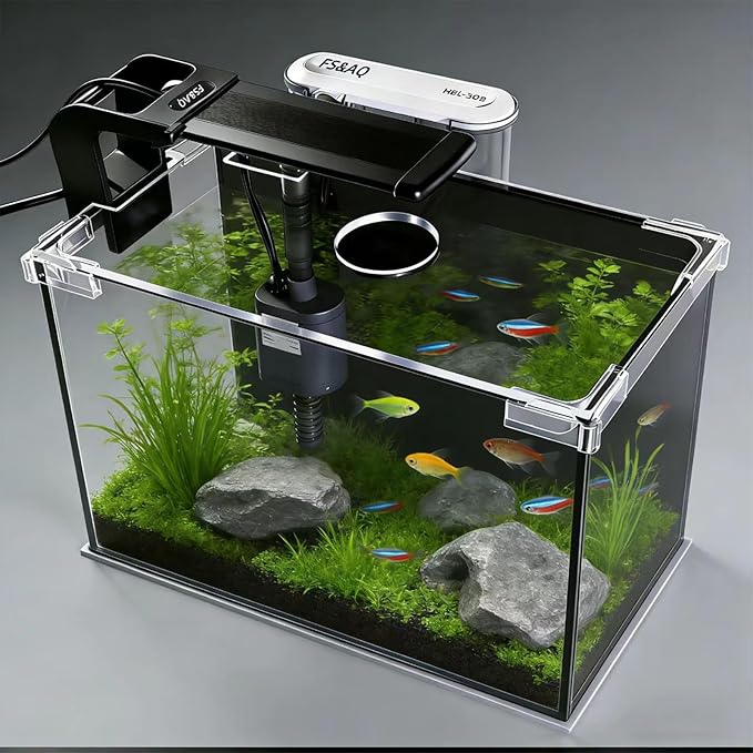 FS&AQ 5 Gallon Betta Fish Tank with Filter Light and Lid Small Aquarium Starter Kit Perfect for Desktops Offices or Beginners