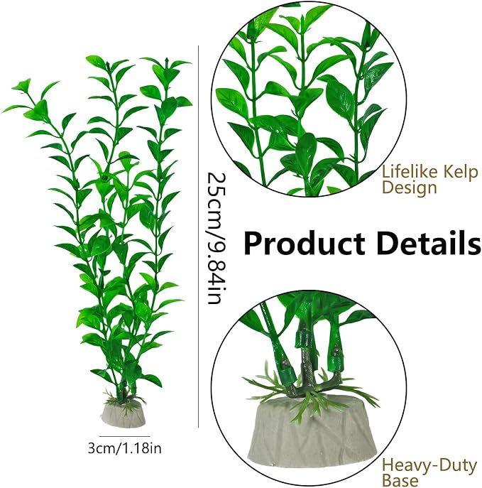 10 Pcs Artificial Aquarium Plants, Plastic Aquatic Plant Decor for Fish Tank, Stream Tank, Aquarium Landscape Decoration (25cmpg-Green)