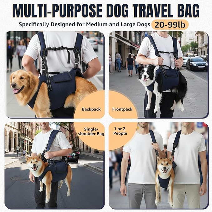 Nasjac Dog Lift Harness Carrier Backpack - Full Body Sling with Adjustable Straps & Handle, Breathable Support Emergency Rescue Kit for Elderly Injured Arthritic Disabled Medium Large Dogs, XL
