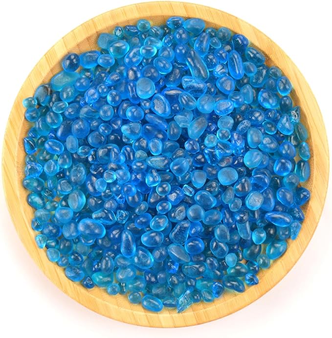 Glass Stones, 1Lb/460g Irregular Sea Glass Pebbles Non-Toxic Artificial Crystal Gemstones for Aquarium Turtle Tank Vase Filler Terrarium Flowerpot Decoration, Lake Blue