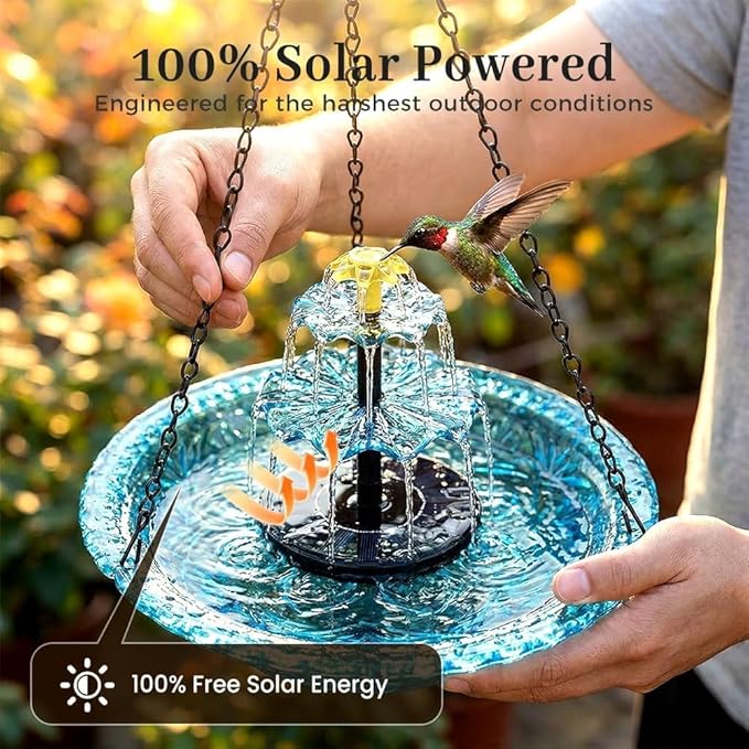 Solar Cascade Hanging Bird Bath Fountain,Solar Powered Cascade Hanging Bird Bath Fountain with Solars Pump,for Outdoor and Gardens (Red)