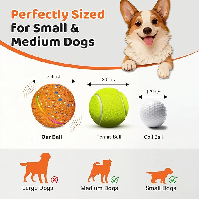 Interactive Dog Toys Dog Ball – 3 Play Modes Smart Moving Bouncing Dogs Ball, E-TPU with RGB Lights, Automatic Rolling Dog Toy for Small Medium Dogs to Keep Them Busy and Boredom Relief(Yellow)