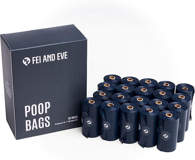 Fei & Eve Dog Poop Bags - Extra Thick 25 Micron & 100% Leak-Proof | Full Blackout & Odor-Locking | Stretch Resistant | Easy to Tear off | Waste Bags | Unscented | 20 Rolls