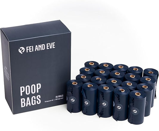 Fei & Eve Dog Poop Bags - Extra Thick 25 Micron & 100% Leak-Proof | Full Blackout & Odor-Locking | Stretch Resistant | Easy to Tear off | Waste Bags | Unscented | 20 Rolls