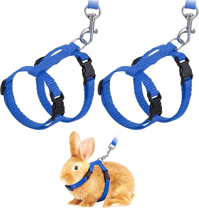 Rabbit Harness and Leash, Escape Proof Bunny Cat Leash Small Animal Harness Soft Adjustable Buckle(2Pcs, Sapphire) for Bunny Kitten Cats Puppies Walking Hiking Training