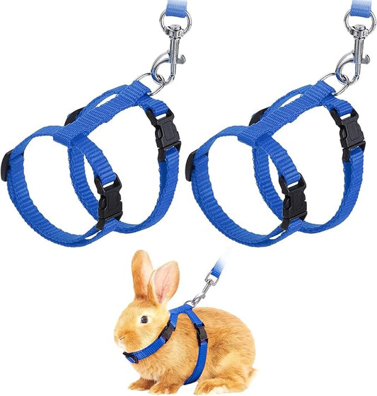 Rabbit Harness and Leash, Escape Proof Bunny Cat Leash Small Animal Harness Soft Adjustable Buckle(2Pcs, Sapphire) for Bunny Kitten Cats Puppies Walking Hiking Training
