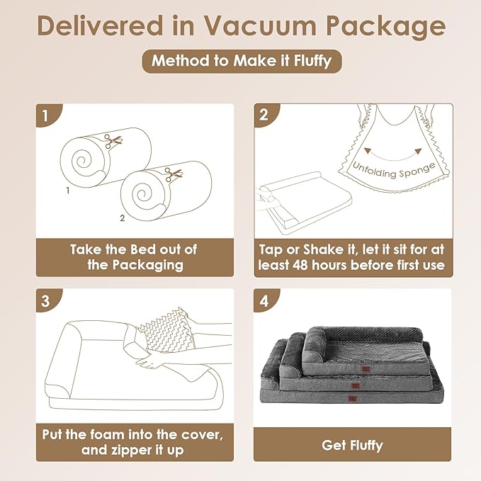 EHEYCIGA XXL Dog Bed Memory Foam, Orthopedic Giant Dog Bed Jumbo with Washable Removable Cover, Waterproof Pet Sofa Couch with Nonskid Bottom, 48x35x7.5, Dark Grey