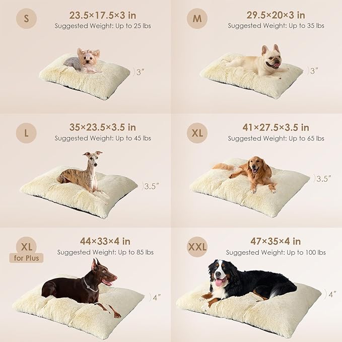 EHEYCIGA Fluffy Dog Crate Bed for Small Dogs, Plush Faux Fur Crate Pad, Calming Anti Anxiety Small Dog Bed, Washable Soft Warm Mat with Non-Slip Bottom, Ivory Beige