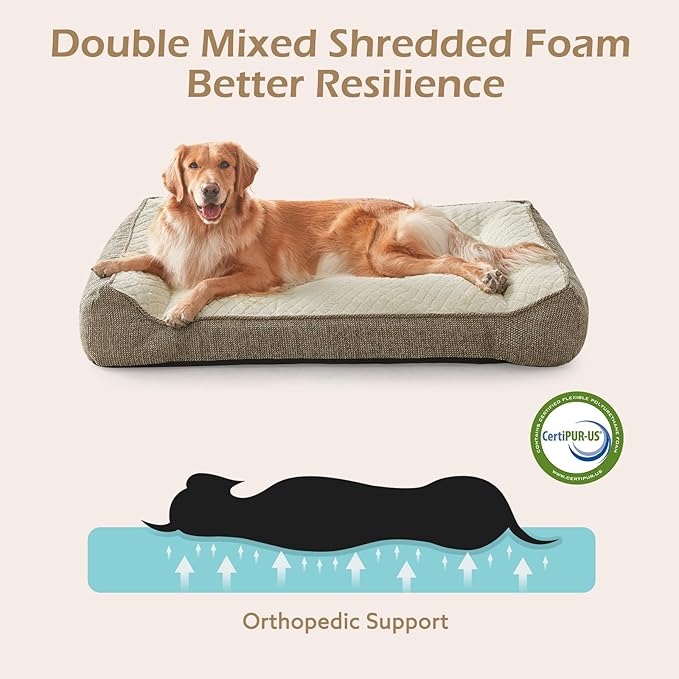 JOEJOY Orthopedic Dog Bed Medium Sized Dogs, Extra Thick Supportive Big Dog Couch Bed with Sides, Ultra Soft Pet Bed Sofa, Beige, 35''x25''
