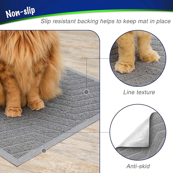 WePet Cat Litter Box Mat(No. 02-2), Kitty Premium PVC Pad, Durable Trapping Rug, Phthalate Free, Urine-Resistant, Scatter Control, L 35 x 23, Grey