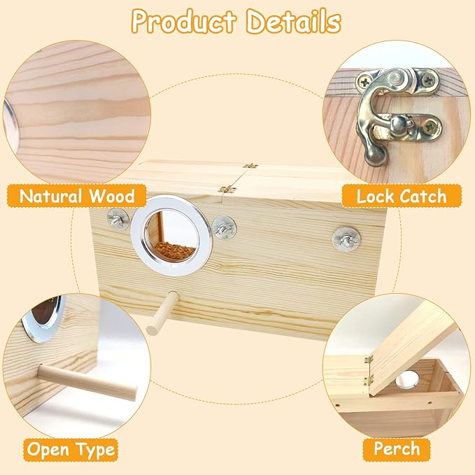 PINVNBY Natural Wood Parakeet Nesting Box Budgie Breeding Box Acrylic Bird Nest for Cage Transparent Panoramic for Parrots, Cockatiels, Lovebirds, Canaries, and Small Birds (M: 9.8 x 5.3 x 5.3 inch)