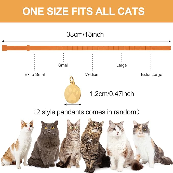 Weewooday 4 Pcs Cat Calming Collar Adjustable Pheromones Scent Relaxing Cat Collar with 2 Pendant for Puppies Reduce Stress Aggression Anxious, up to 15 Inches(Orange)