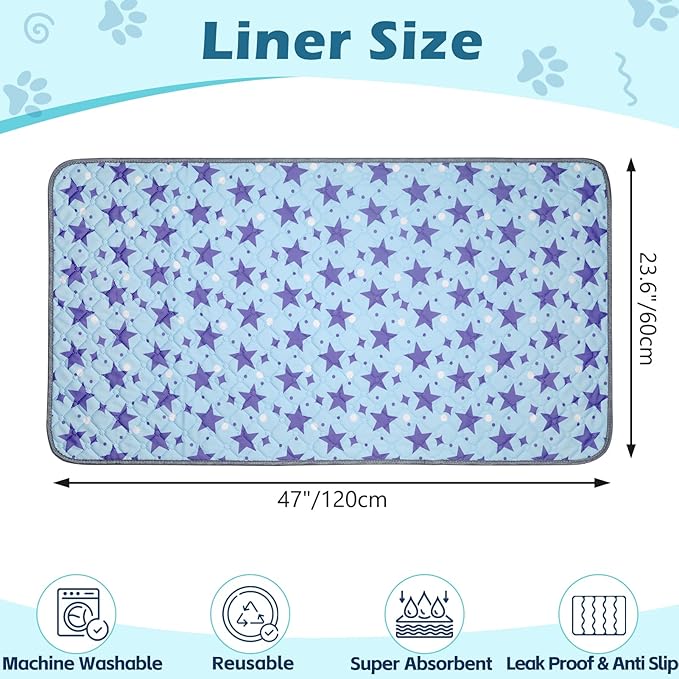 Reusable Guinea Pig Cage Liners, 47" x 24" (Pack of 2) Washable Pee Pads , Super Absorbent & Waterproof & Anti-Slip Pet Bedding Liner for Dogs, Bunny, Small Animals (Blue)