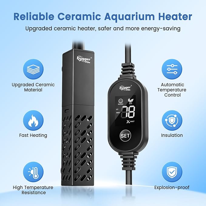 hygger Aquarium Heater, Upgraded Ceramic 25W Small Fish Tank Heater with Digital LED Controller, Fast Heating, Precise Temperature Control, Turtle Tank Heater for Freshwater/Saltwater