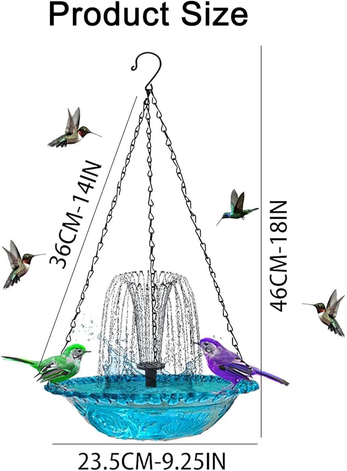 2026 New Cascade Hanging Bird Bath Fountain, Metal Solar Powered Birdbath with Water Pump for Outdoor Garden Decor, Humming Birds Baths Fountains (Blue)