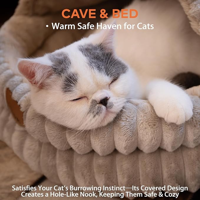 CHEERPALS Cat Cave Bed for Indoor Cats, Washable Covered Cat Bed Hooded Kitty Bed Soft Fluffy Pet Bed for Puppy and Small Dog(Khaki)