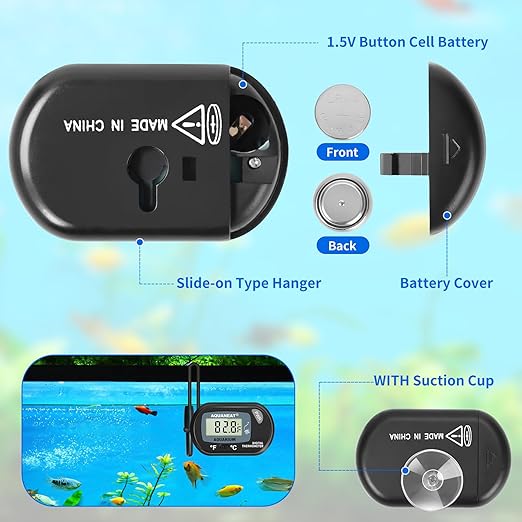 AQUANEAT Aquarium Thermometer, Fish Tank Thermometer, Digital Temperature Test, with Large LCD Display (3 Packs)