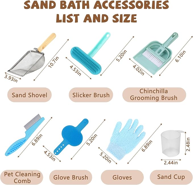 Extra Large Chinchilla Sand Bath Container Kit, Plastic Chinchilla Dust Bath House with Wash and Care Accessories, Dust Bathtub for Hamster Hedgehog Guinea Pig and Other Small Animals