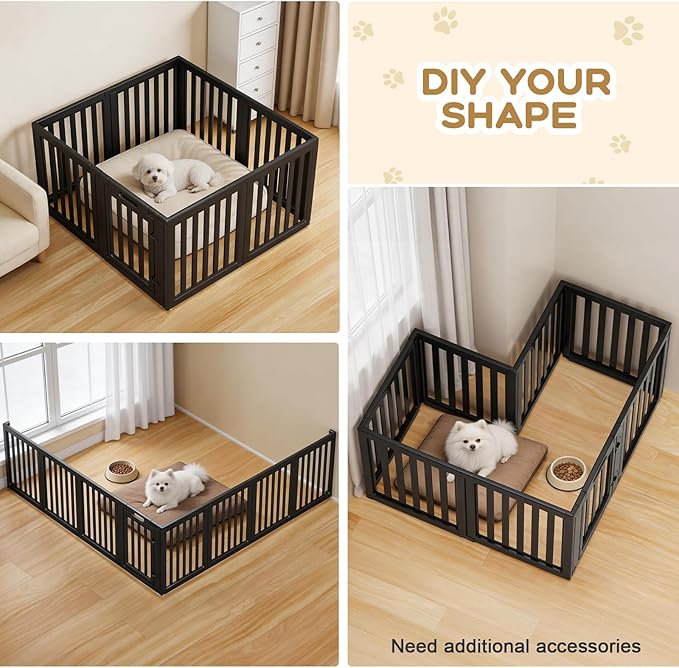 Dog Playpen, Clear Dog Pen, Dog Pen Indoor, Easy to Install and Remove Dog Play Pen, Puppy Playpen Suitable for Dogs, Cats,Dog Playpen Indoor(Black, 23.6 Inch Height, 8 Panels)
