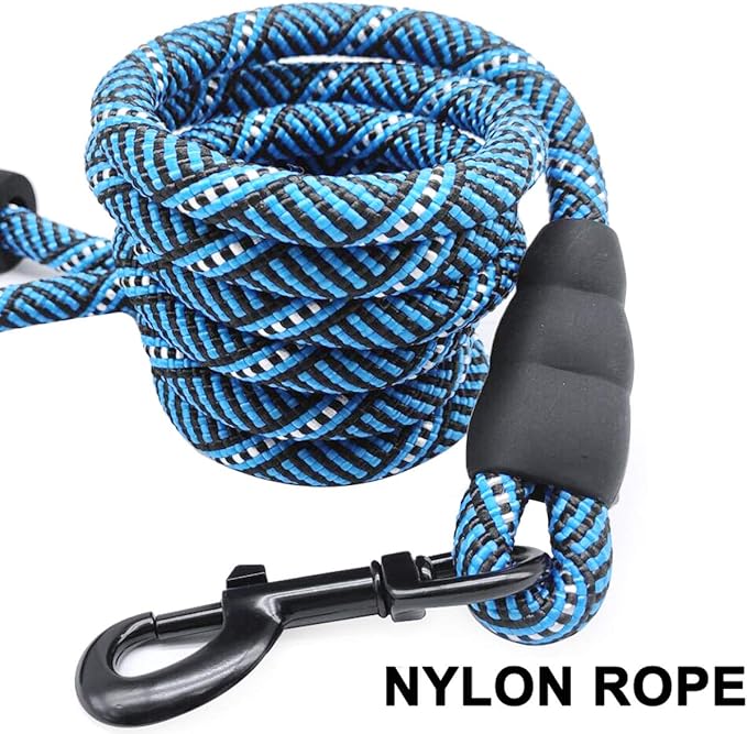 MayPaw Heavy Duty Rope Dog Leash, 3/6/8/10/12/15/20/30 FT Long Dog Lead Nylon Pet Leash, Soft Padded Handle Thick Lead Training Leashes for Large Medium Dogs (20ft * 1/2", Blue Black)