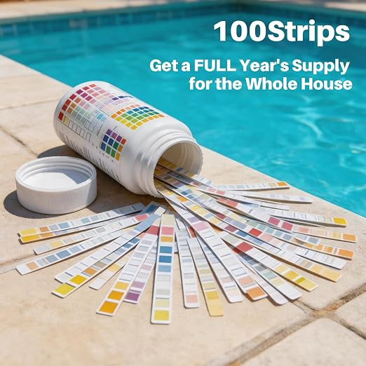 16-in-1 Pool & Spa Test Strips 100ct, for Pools, Hot Tubs, Aquariums | Fast 30s Results for pH, Alkalinity, Hardness, Heavy Metals (Pb, Hg, Cu), Chlorine, Bromine & More