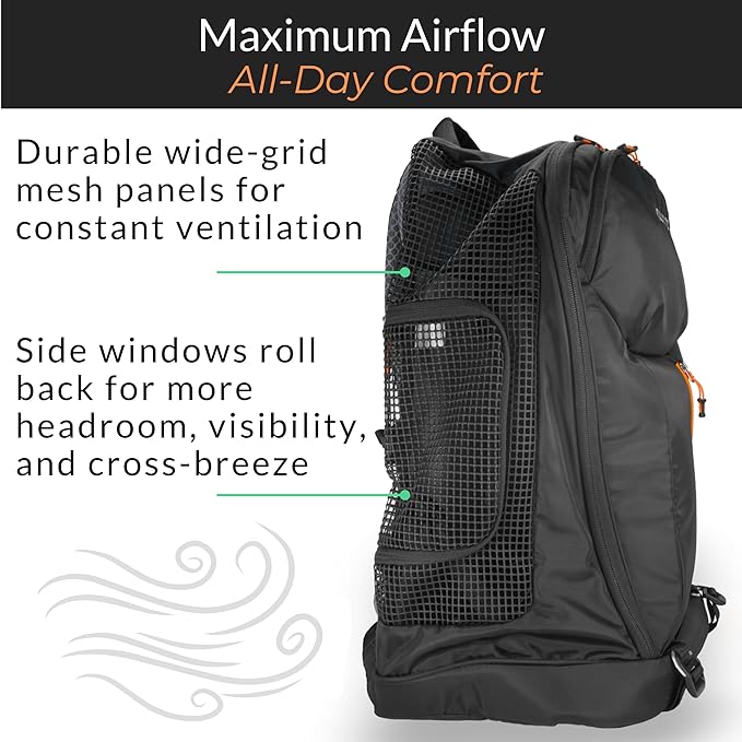 DJANGO Dog Carrier Backpack – Pet Backpack for Small Dogs & Cats with Hip Belt, Laptop Pocket & Water Bottle Sleeve – Travel Dog & Cat Carrier for Hiking, Camping & Commuting (Midnight Black)