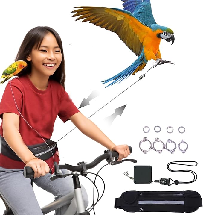Hands-Free Bird Harnesses Suitable for Cycling and Driving Outdoors and Belts self-retracting Fanny Pack Bird Leash suirtable for Parrots Conures Cockatiels
