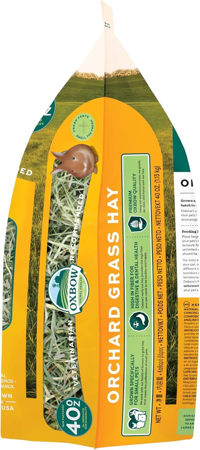 Oxbow Orchard Grass Hay for Small Pets – All-Natural Long Strand Fiber Hay for Rabbits,Guinea Pigs,Chinchillas,and Hamsters – Supports Digestive Health and Enrichment-– 40 oz Bag,(Pack of 2)