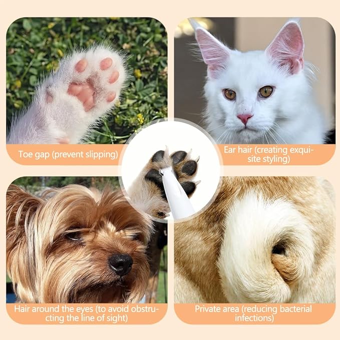 Iaolose Paw Trimmer, Upgrade Multifunctional Pet Hair Clippers Waterproof Rechargeable Pet Shaver with LED Light, Pet Paw Trimmer for Paws Eyes Ears Face Rump (1PC), White