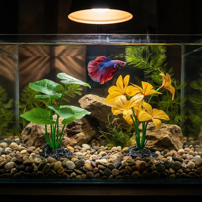 Aquarium Decor Plants, 6 inch Betta Leaf Hammock, Fish Tank Decorations Artificial Plastic Plants for Reptile, Fish Tank Accessories 2 Pack
