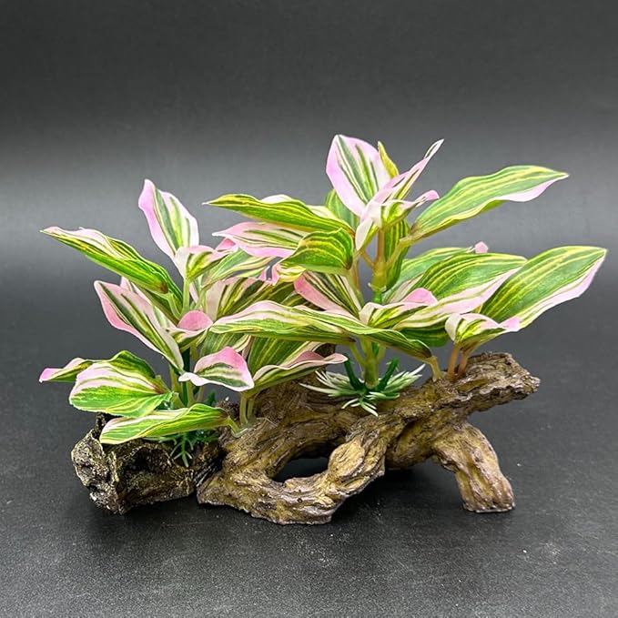 Fish Tank Decorations Aquarium Decor Ornaments Betta Pink Leaf pad Hammock Artifical Driftwood Goldfish Bowl Accessories (Light Pink Set)